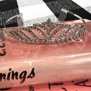 Tiara, Silver Color Metal Crown with Rhinestone Accents